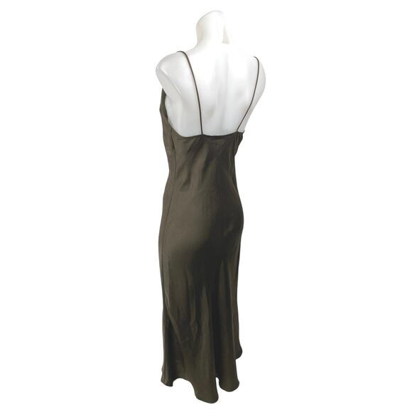 Zara Women's Olive Green Silk Satin Sleeveless Cowl Neck Midi Slip Dress Size XS - Picture 2 of 4